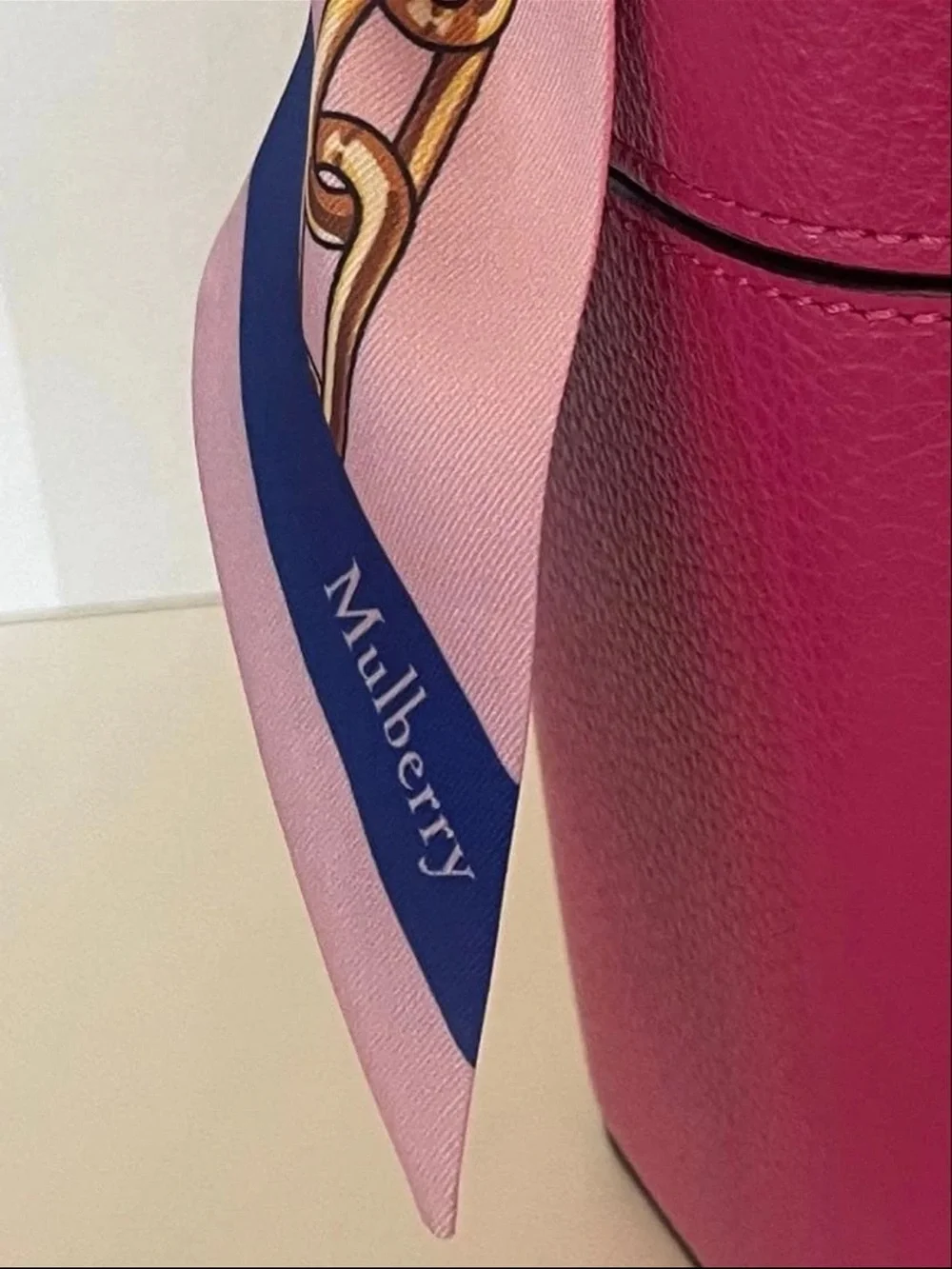 Mulberry Hot Pink Leather Mini Vanity Bag with Scarf-Wrapped Handle